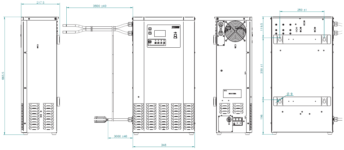 GREEN6 Single-Phase Industrial Battery Charger Technical Drawing