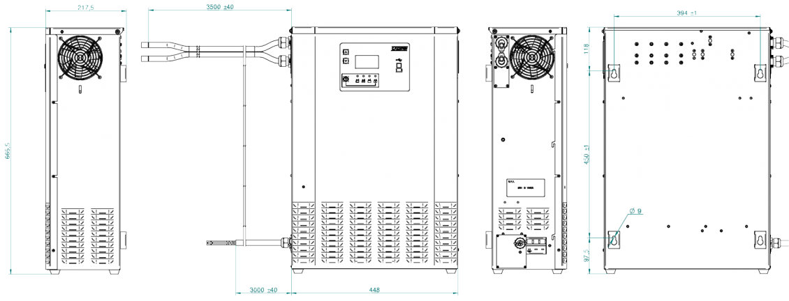 GREEN8 Single-Phase Industrial Battery Charger Technical Drawing