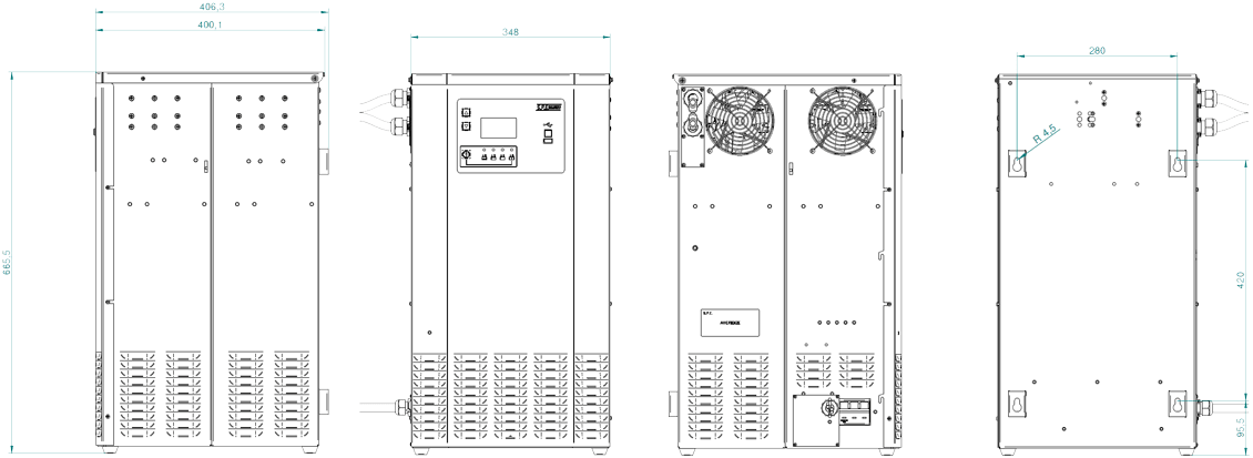 GREENX Single-Phase Industrial Battery Charger Technical Drawing