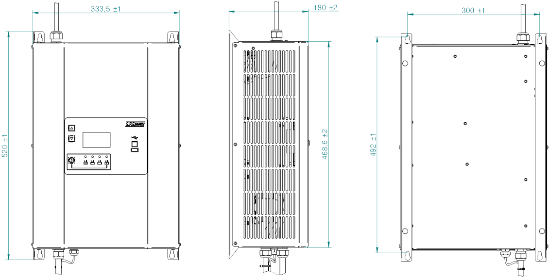 GREEN4 Single-Phase Industrial Battery Charger Technical Drawing